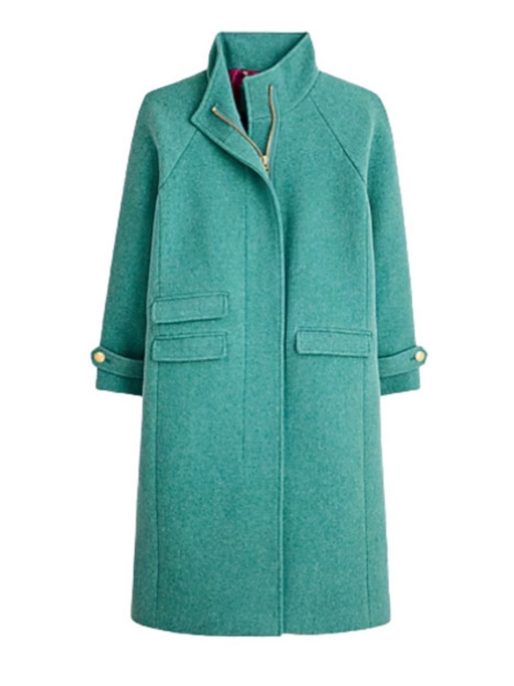 J. Crew Long Toscana Coat in Stadium Cloth Wool Blend, Heather Turquoise